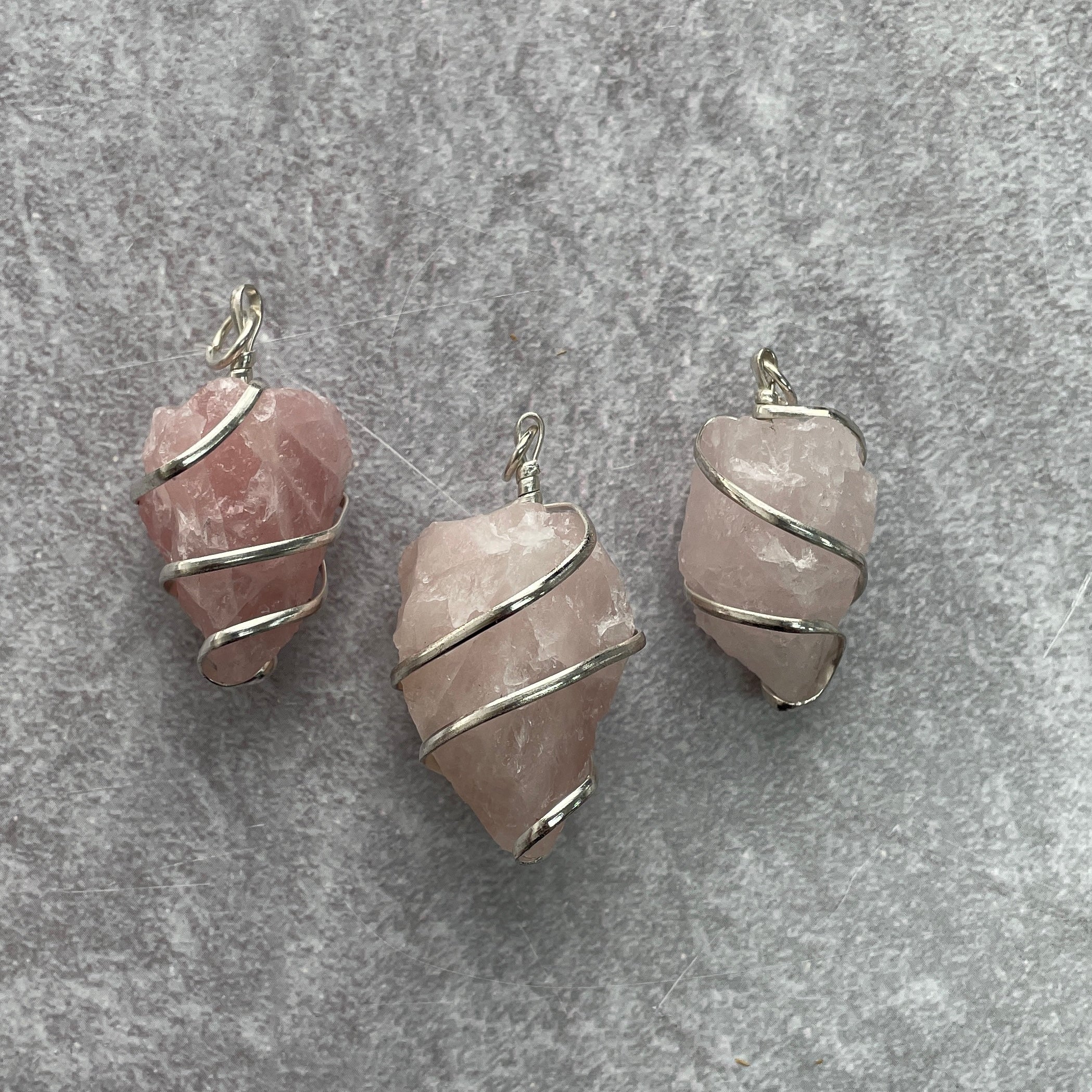 Wire Wrapped Rough Pendant - Rose Qtz Wire Wrapped Rough Pendant - Rose Qtz